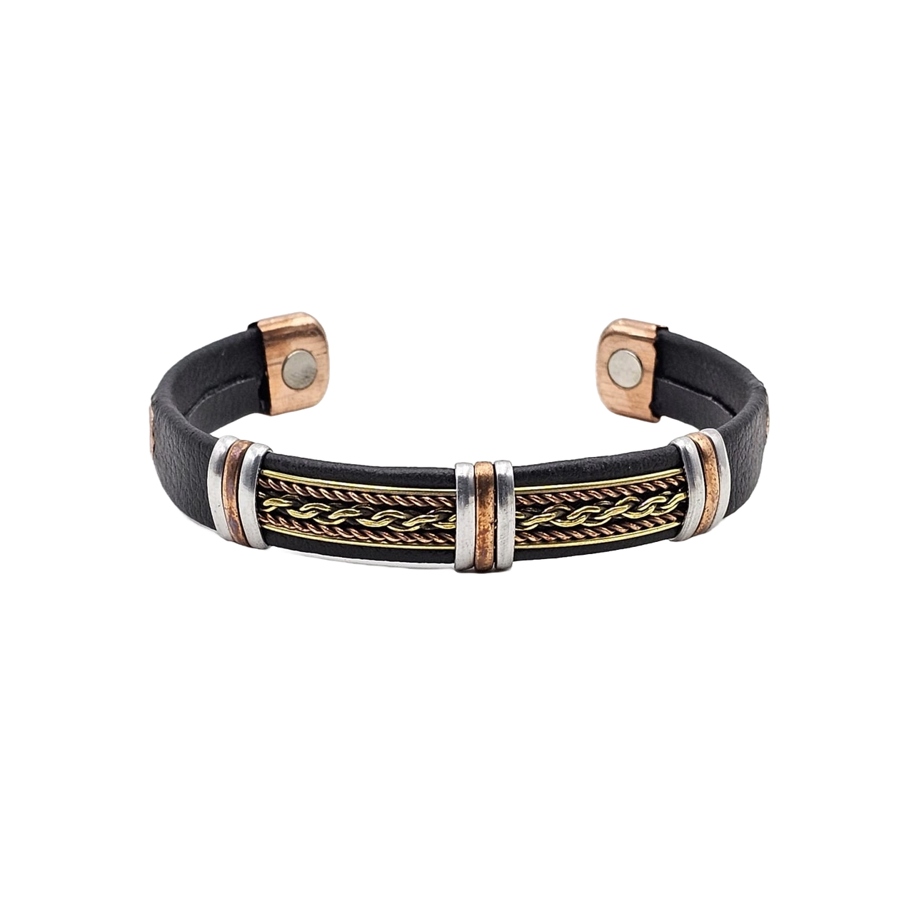 Magnetic Copper Bracelet Cuff - Wrapped Faux Leather #BC0596