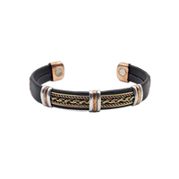 Magnetic Copper Bracelet Cuff - Wrapped Faux Leather #BC0596