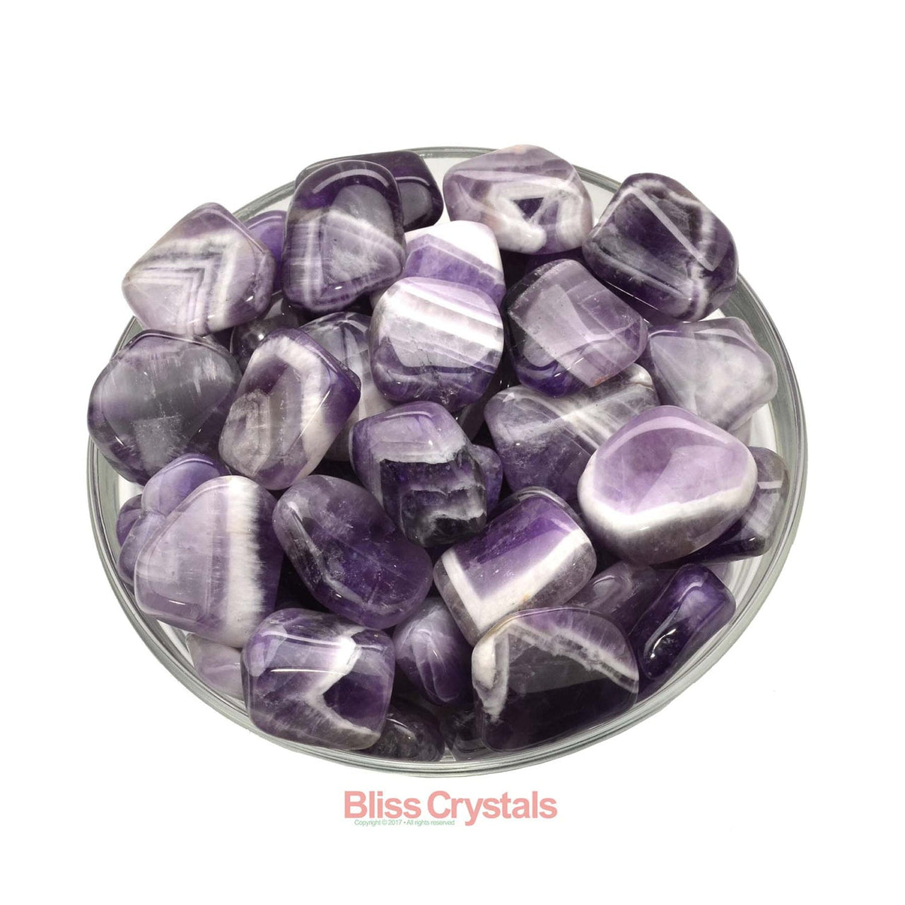 Dark purple amethyst tumbled crystals in a bowl - 2 Banded AMETHYST Tumbled Stone Flats Healing Crystal #BA01