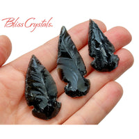 Thumbnail for 2 Black Obsidian Natural Arrowheads for Grounding #BA14