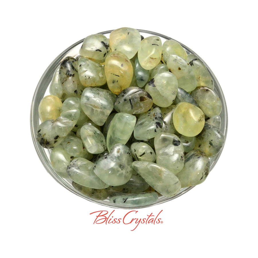 2 Medium Rutilated PREHNITE Tumbled Stone Black Tourmaline