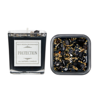 Thumbnail for Protection Candle - Herb & Crystal Candle - Black Soy Candle 7.5oz Glass #LV5596