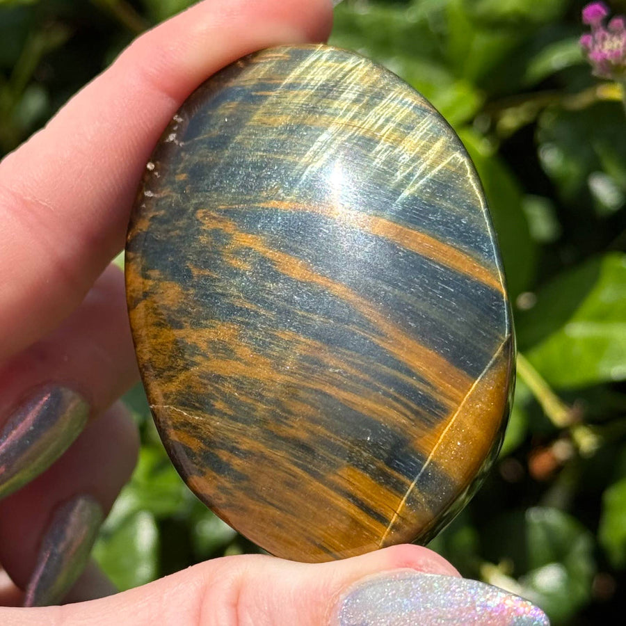 Blue and Gold Tiger Eye Palm Stone #BC0567