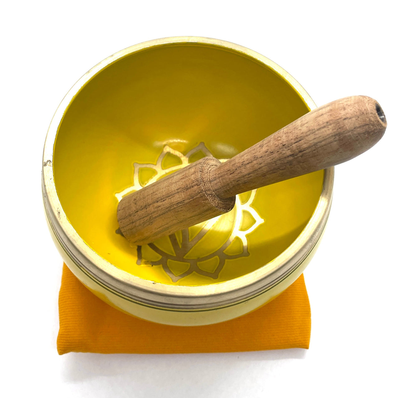 Yellow Chakra Singing Bowl with Striker in 3.5 inch Bowl Box Set #B048