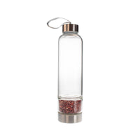 Glass Water Bottle with Crystal Compartment and Sleeve - includes mini crystals #BC0557