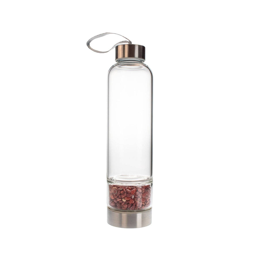 Glass Water Bottle with Crystal Compartment and Sleeve - includes mini crystals #BC0557