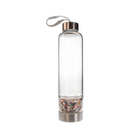 Glass Water Bottle with Crystal Compartment and Sleeve - includes mini crystals #BC0557