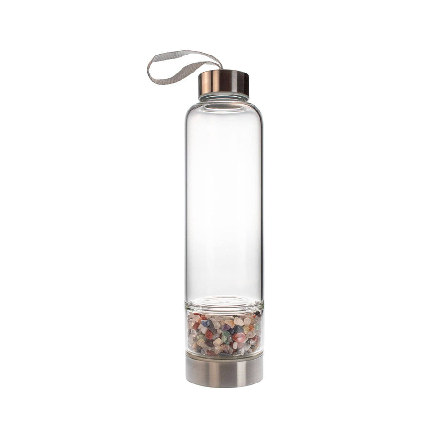 Glass Water Bottle with Crystal Compartment and Sleeve - includes mini crystals #BC0557