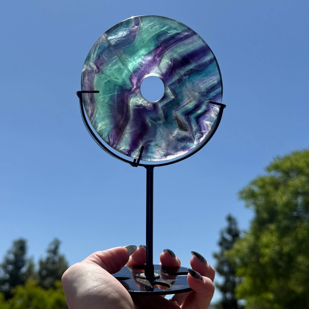 Rainbow Fluorite Donut in Metal Stand #BC1278