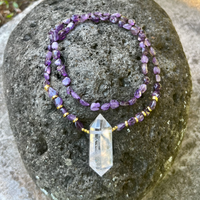 Thumbnail for Amethyst Crystal Mala Bead Necklace #LV4388