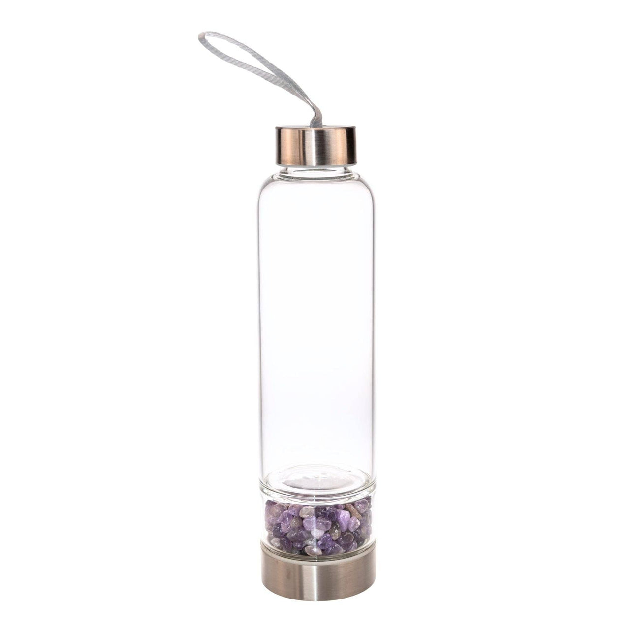 Glass Water Bottle with Crystal Compartment and Sleeve - includes mini crystals #BC0557