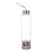 Glass Water Bottle with Crystal Compartment and Sleeve - includes mini crystals #BC0557