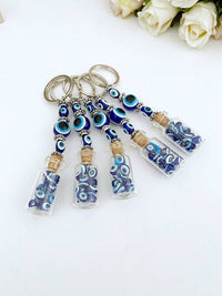 Thumbnail for Glass Evil Eye Bottle Keychain, Blue Glass Evil Eye #Q384