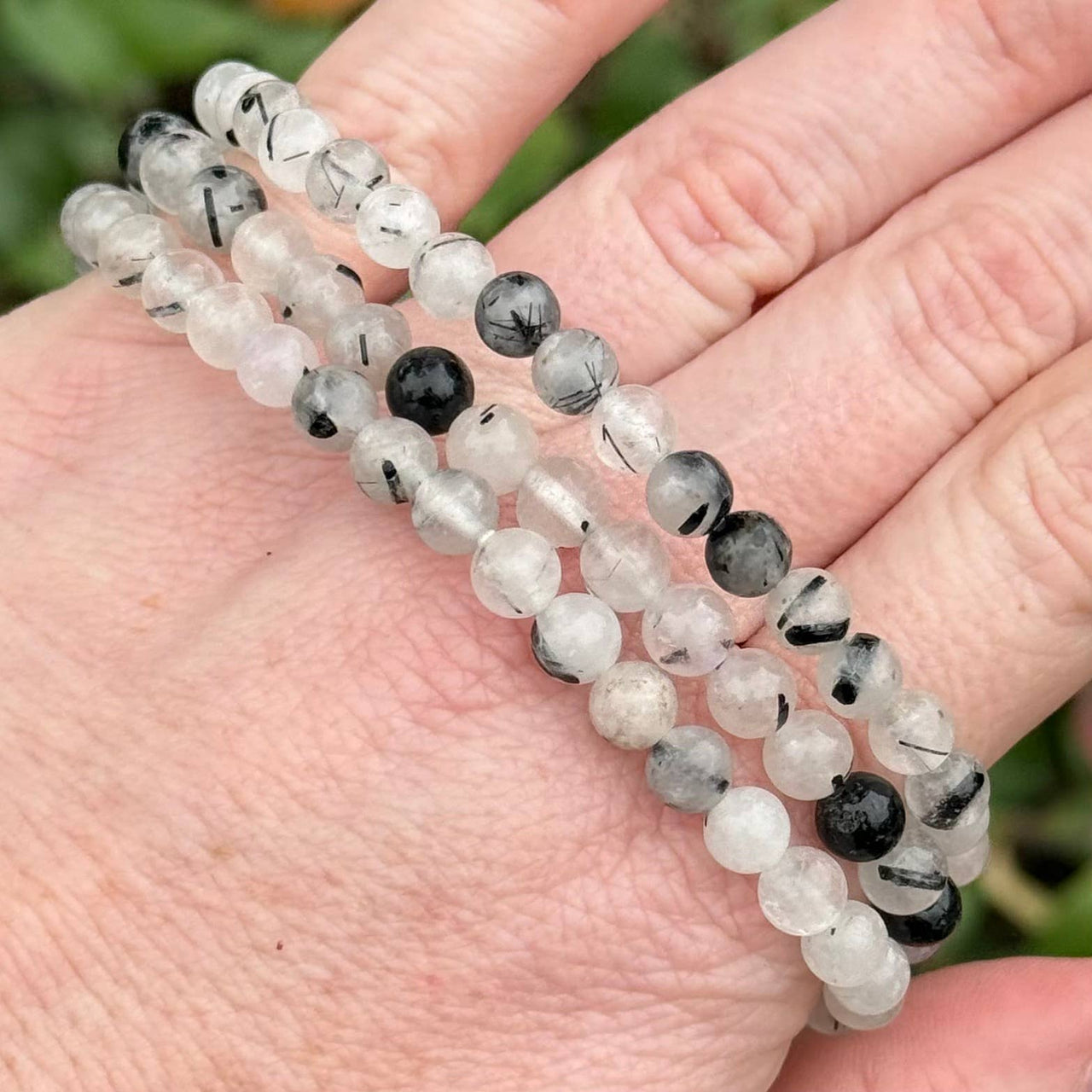 Black Tourmaline in Quartz Bracelet 7" 6mm #BC1272