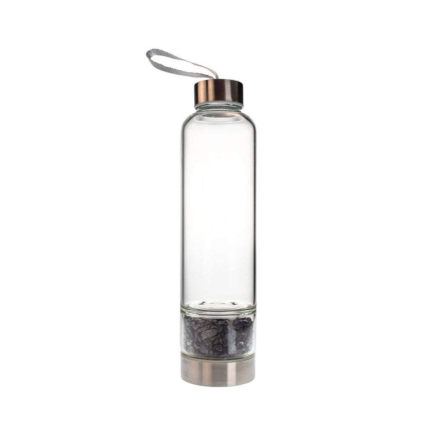 Glass Water Bottle with Crystal Compartment and Sleeve - includes mini crystals #BC0557
