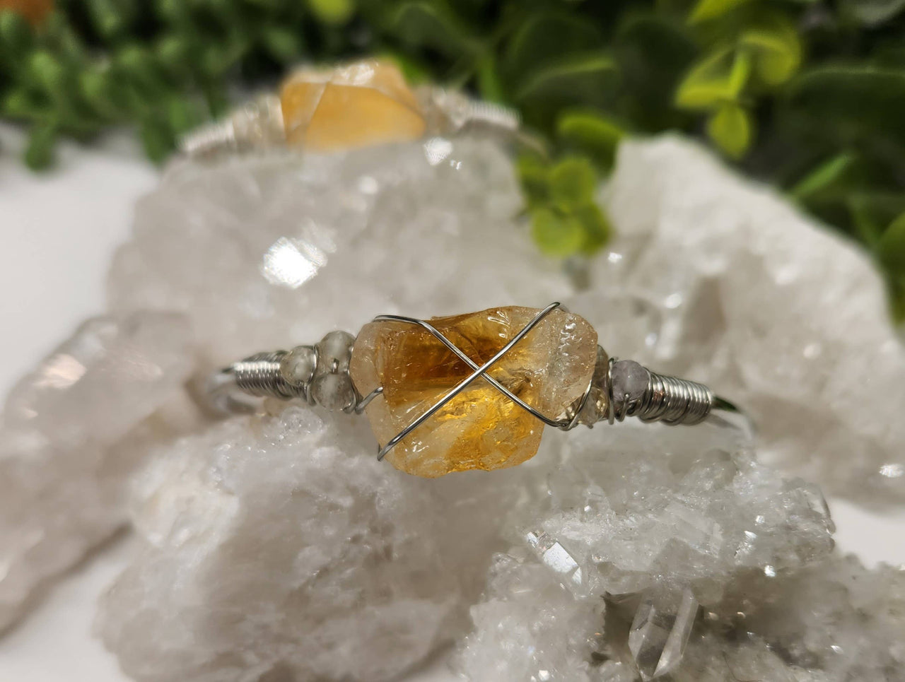 Citrine Gemstone Wire Wrapped Bangle Bracelet #LV4378