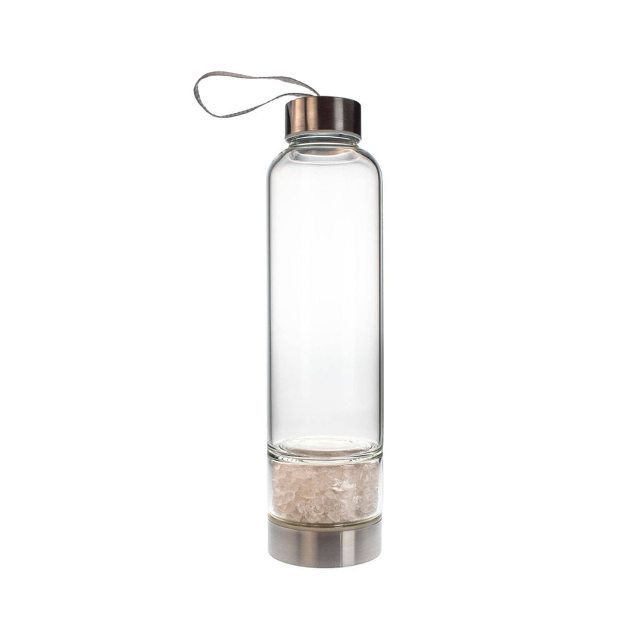 Glass Water Bottle with Crystal Compartment and Sleeve - includes mini crystals #BC0557