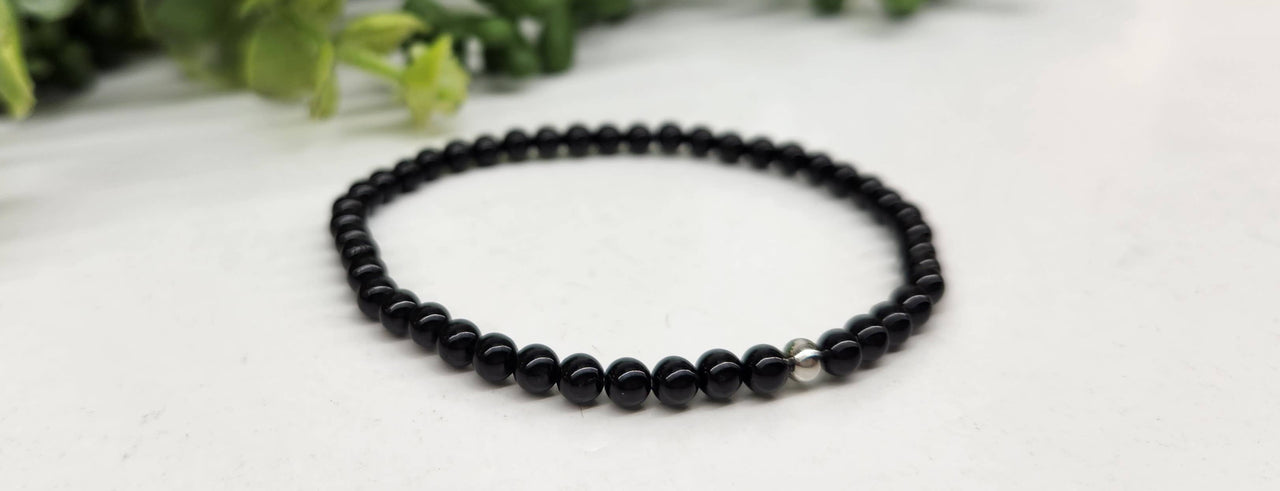 Black Obsidian Stretchable Bracelet 4mm beads 7" Length #LV3996