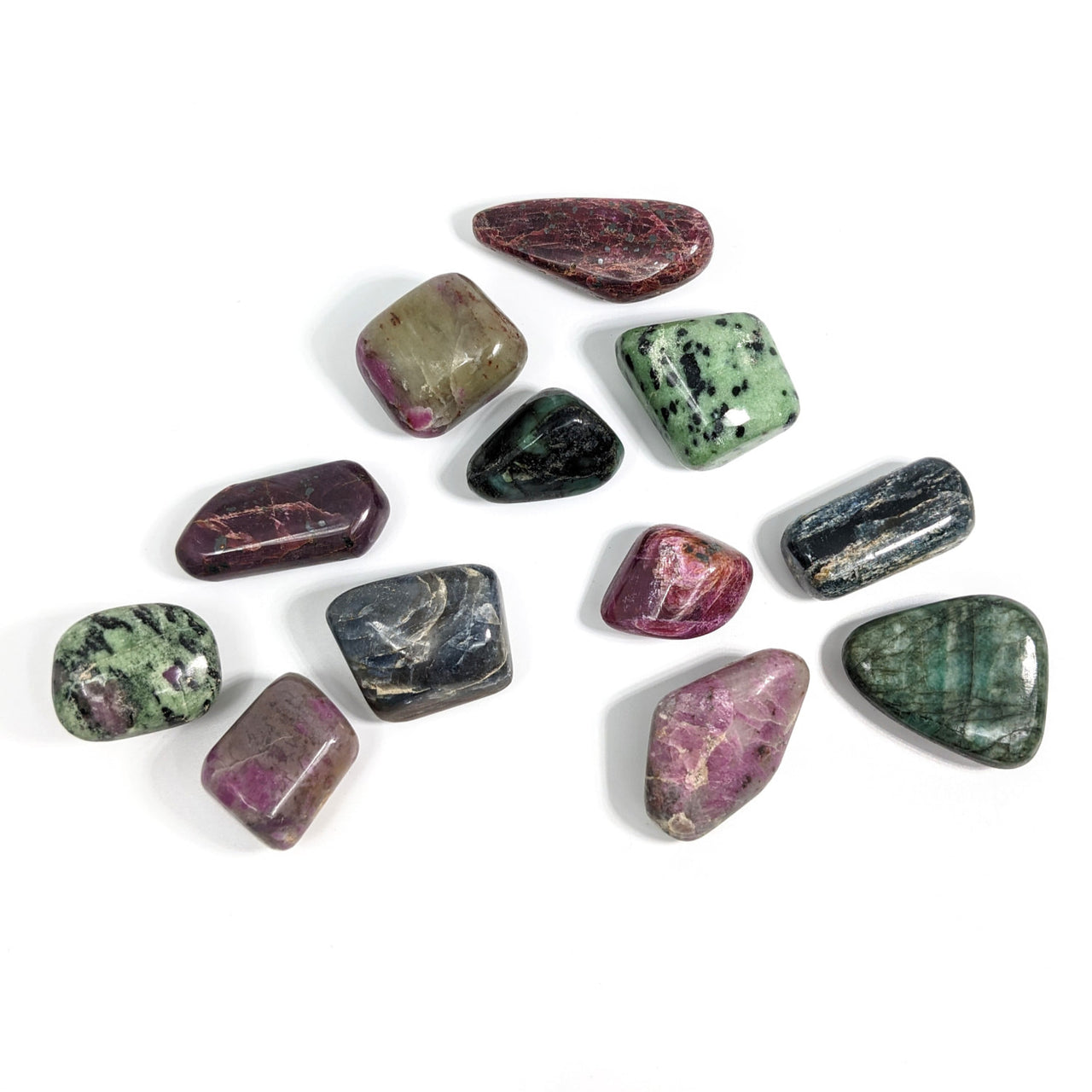 5pc Set Grade A India Tumbled Stones featuring polished gems like sunstone