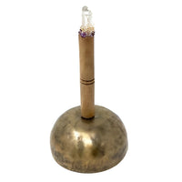 6.5 Inch Brass Manakamana Singing Bowl with Bamboo and Purple Gem Handle LV9053