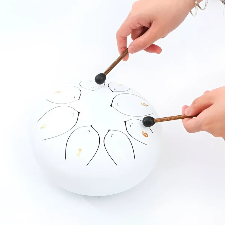 White Steel Tongue Drum with Mallets and Bag for Meditation and Music Therapy