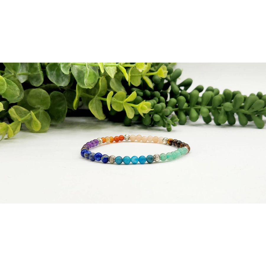 7 Chakra Bracelet with Colorful Semi-Precious Gemstone Beads and Silver Accents LV9513