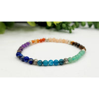 7 Chakra Healing Bracelet with 4mm Semi-Precious Stones and Silver Beads LV9513