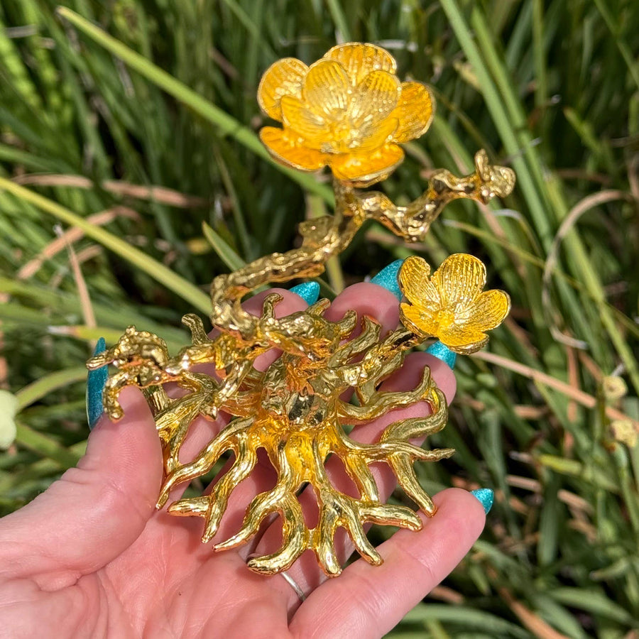 Cherry Blossom Branch with Bird Sphere Stand - Gold #BC1274