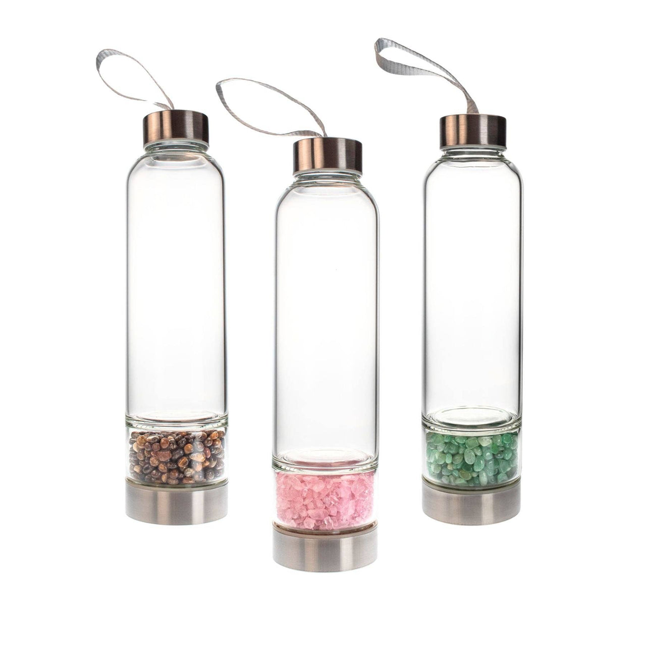 Glass Water Bottle with Crystal Compartment and Sleeve - includes mini crystals #BC0557