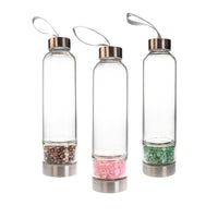Glass Water Bottle with Crystal Compartment and Sleeve - includes mini crystals #BC0557