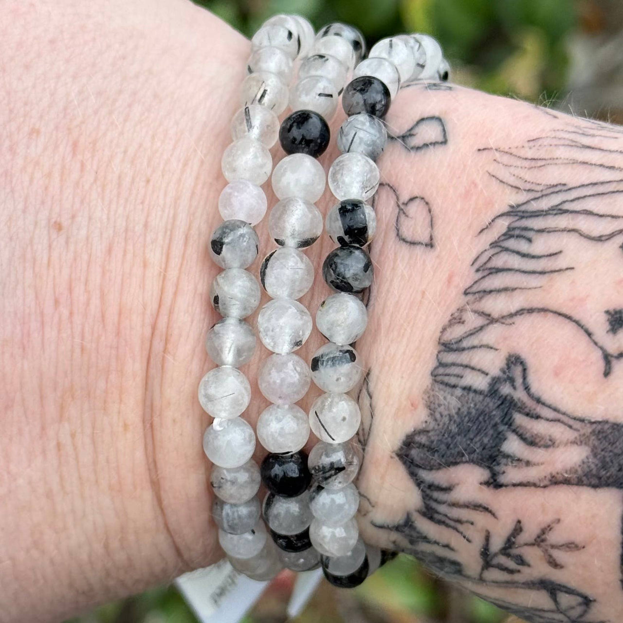 Black Tourmaline in Quartz Bracelet 7" 6mm #BC1272