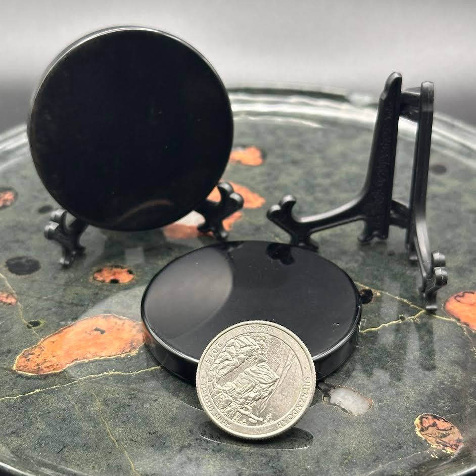 Obsidian Scrying Mirror 2" with Stand #BC0575