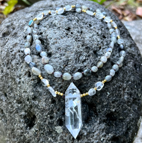 Thumbnail for Labradorite Mala w/Crystal Quartz Pendant #LV6187