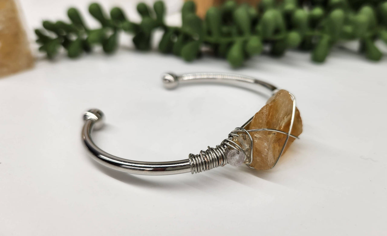 Citrine Gemstone Wire Wrapped Bangle Bracelet #LV4378