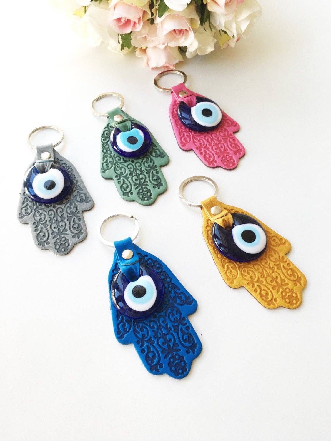 Hamsa Hand Evil Eye Keychain #Q385