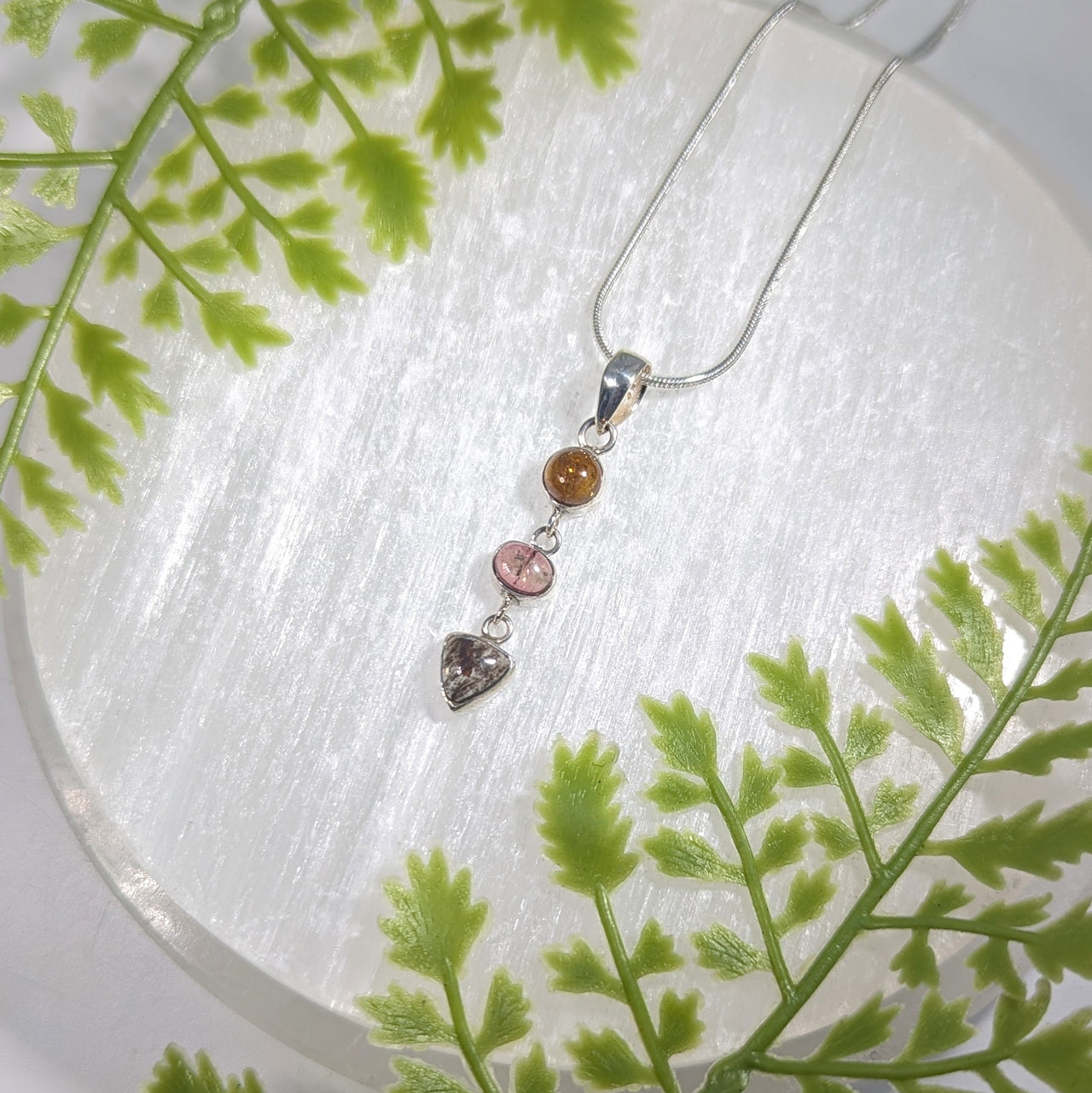 Pink Tourmaline 1.5" Triple Stone Pendant #BC1639