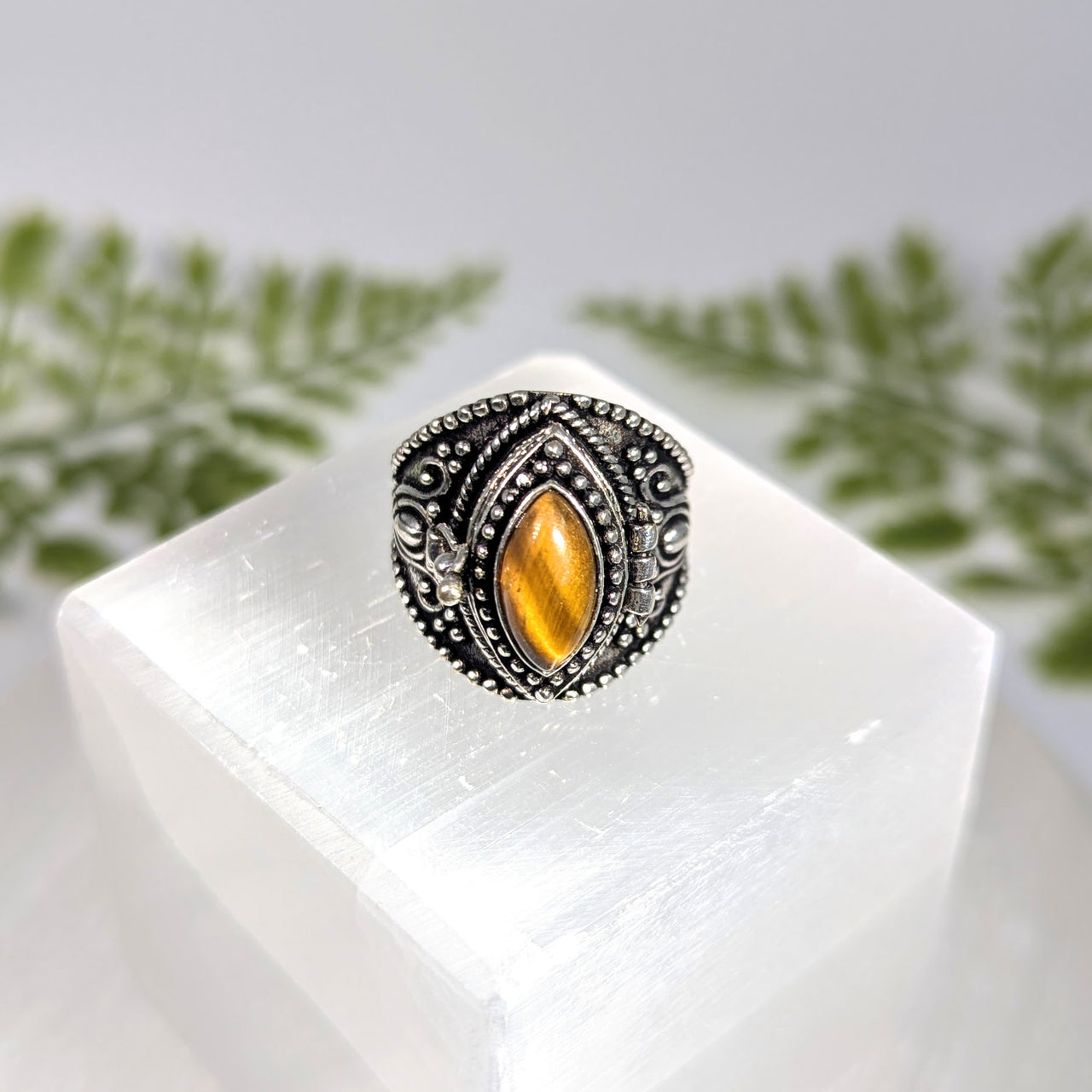Tiger's Eye Sz 7.25 Poison Locket Ring #BC1640