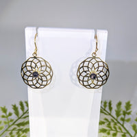 Amethyst Gold Brass Flower of Life Earrings 1