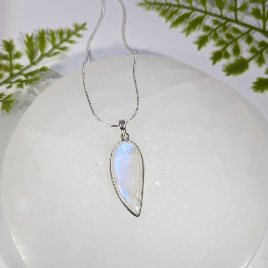 Rainbow Moonstone 1.5" Teardrop S.S. Pendant #BC1647