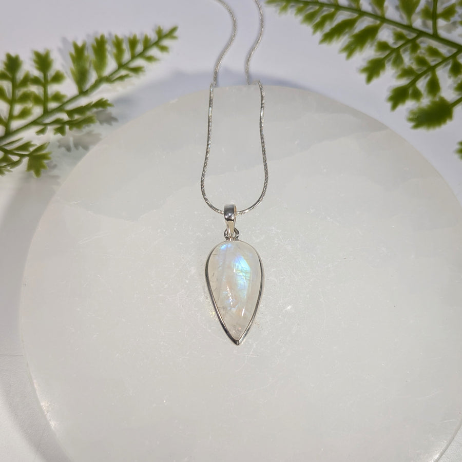 Rainbow Moonstone 1.2" Teardrop S.S. Pendant #BC1648