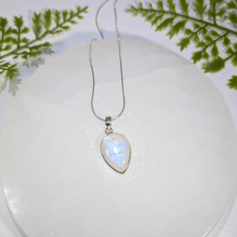 Rainbow Moonstone .9" Teardrop S.S. Pendant #BC1649