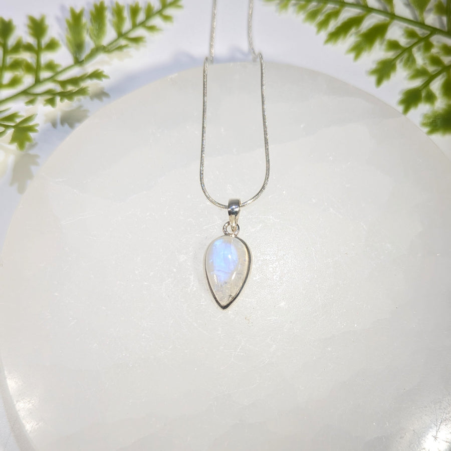 Rainbow Moonstone .8" Teardrop S.S. Pendant #BC1650