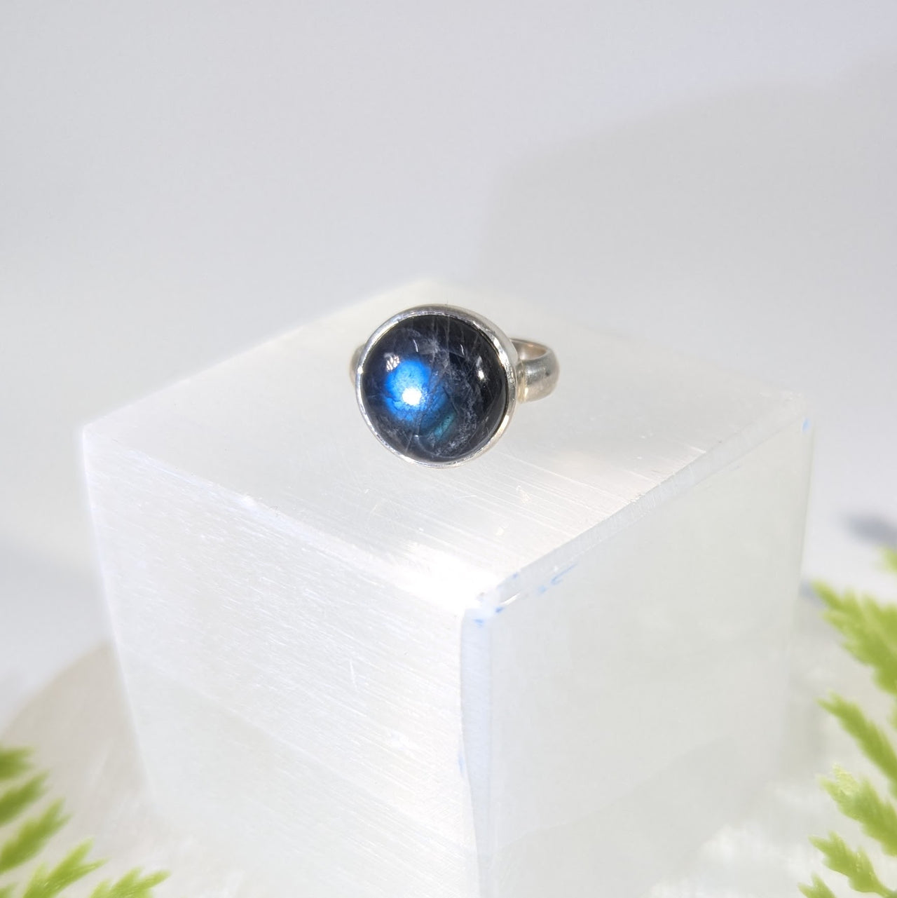 Labradorite Sz 5.5 Round Stone Ring S.S. #BC1662