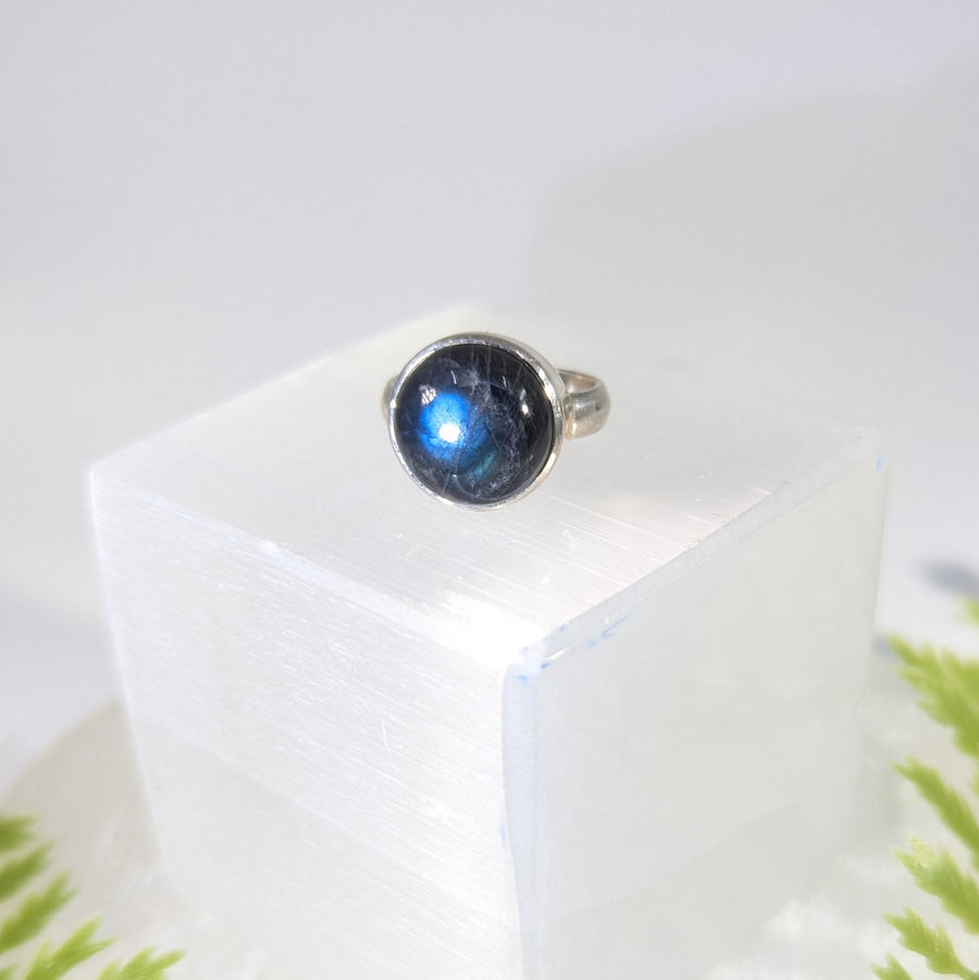 Labradorite Sz 5.5 Round Stone Ring S.S. #BC1662