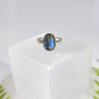 Labradorite Sz 8 Oval Ring S.S. #BC1665