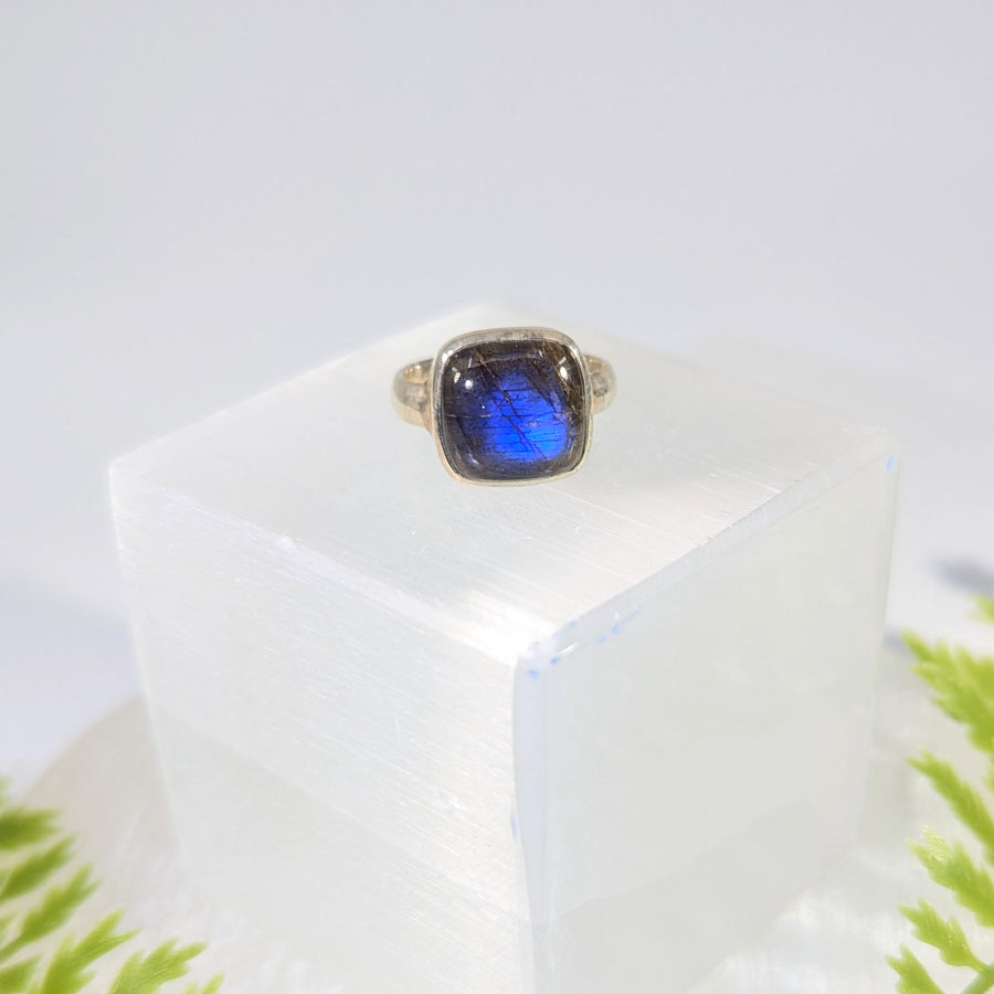Labradorite Sz 6 Square Ring S.S. #BC1666