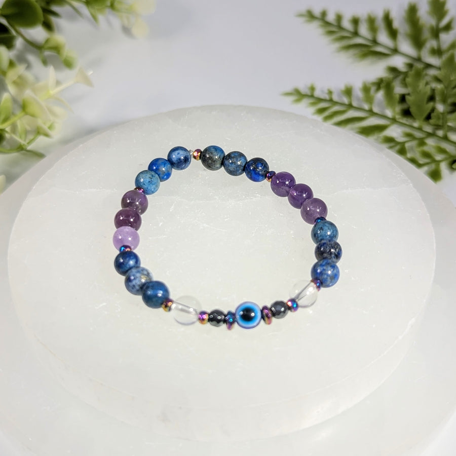 Lapis Amethyst 6" Evil Eye Handmade Bracelet #BC1678