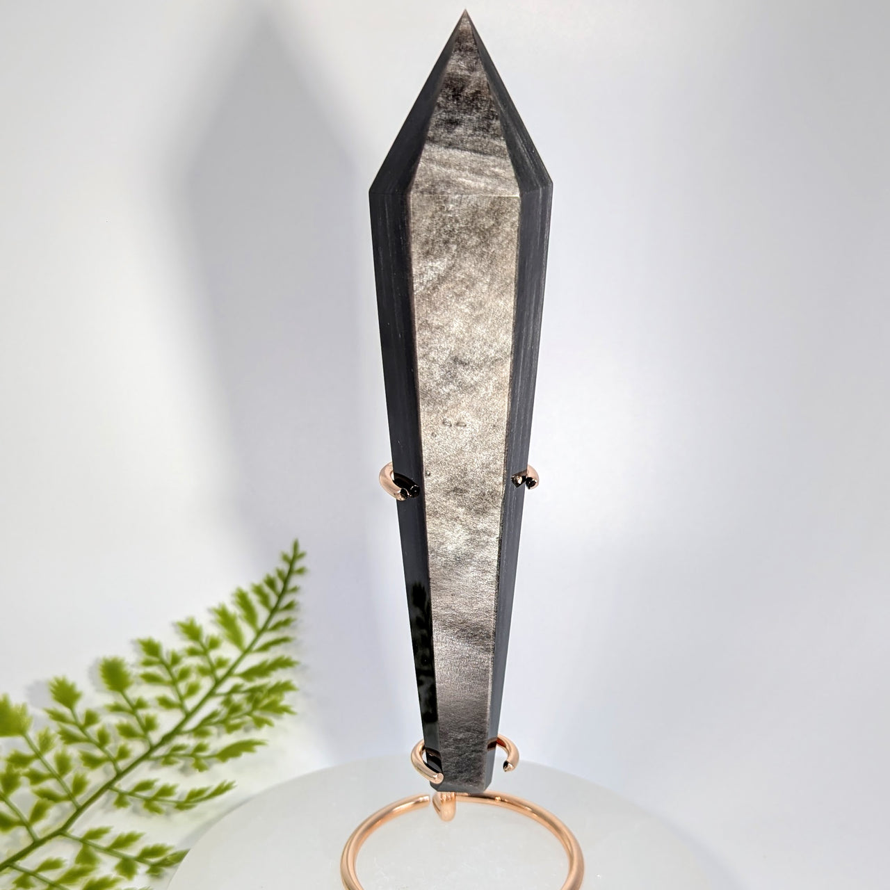 Silver Sheen Obsidian 6.5" Scepter Wand with Stand #BC1724