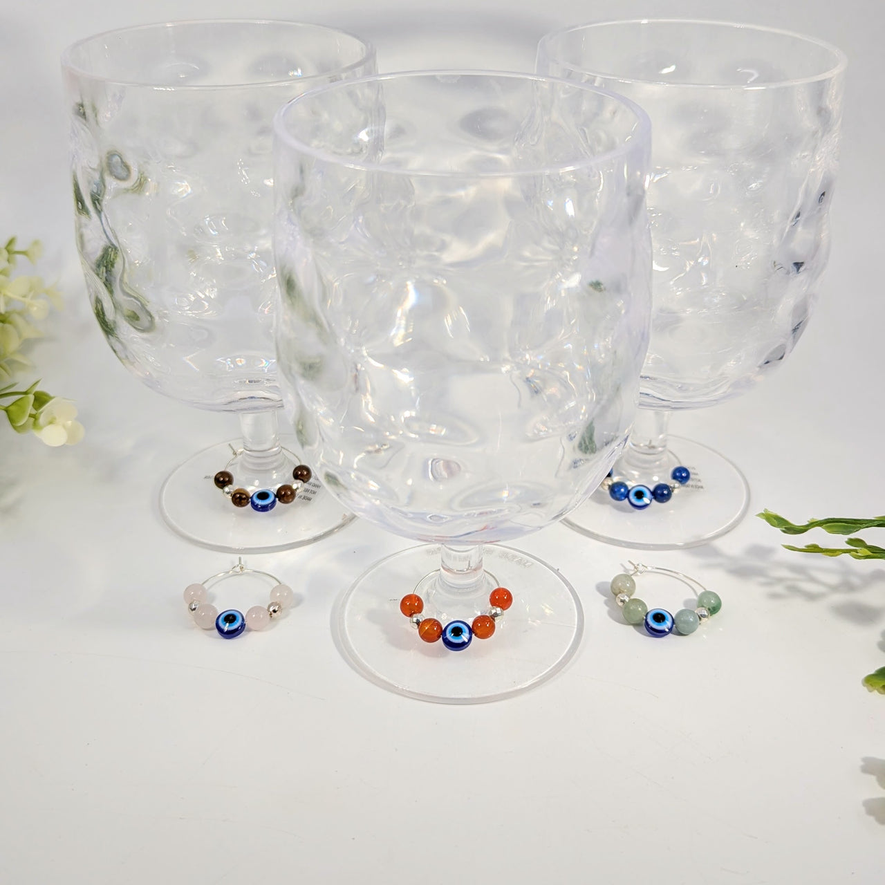 Crystal Wine Charms 1" 5pack w Evil Eye #BC1900