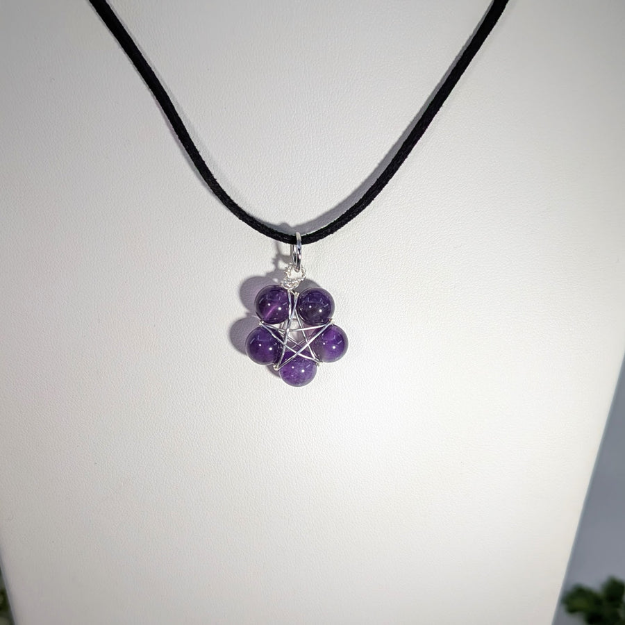 Amethyst Bead 20" Wire Pentagram Necklace #BC1901